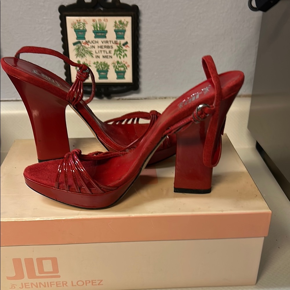 Jennifer Lopez Striking Red Platform Heels